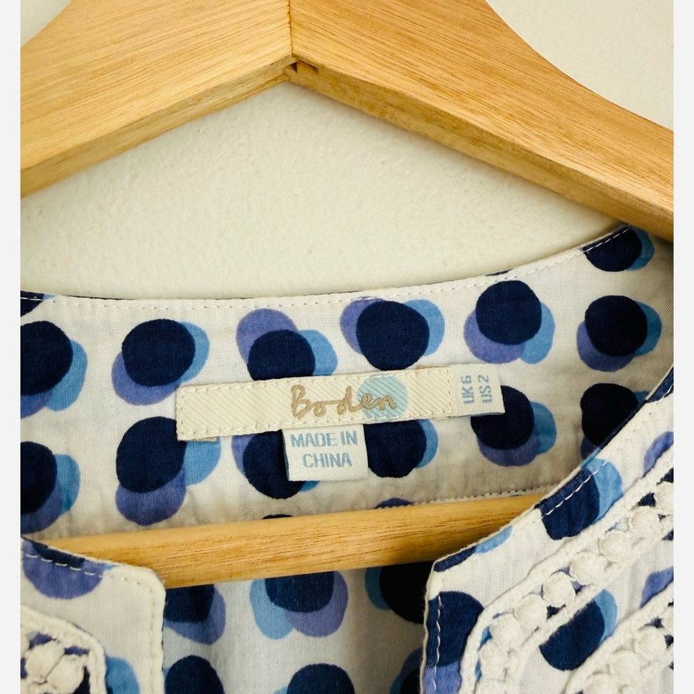 Boden Blue and White Polka Dot Tunic Dress with Embroidered Neckline - Picture 5 of 6